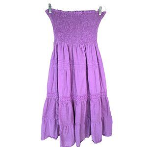 MPH Washed Purple Smocked Swiss Dot Tiered Boho Gypsy Maxi Skirt
